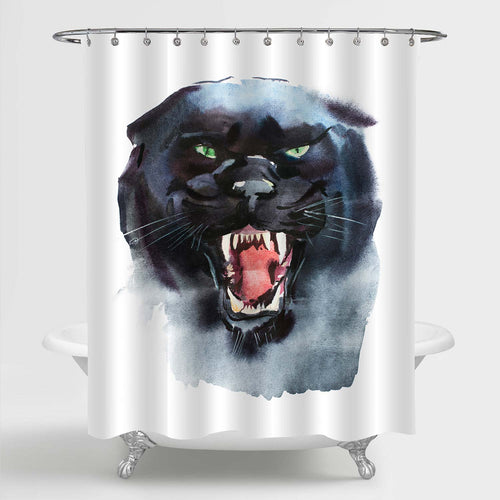 Watercolor Drawing Roar Black Panther Shower Curtain - Black