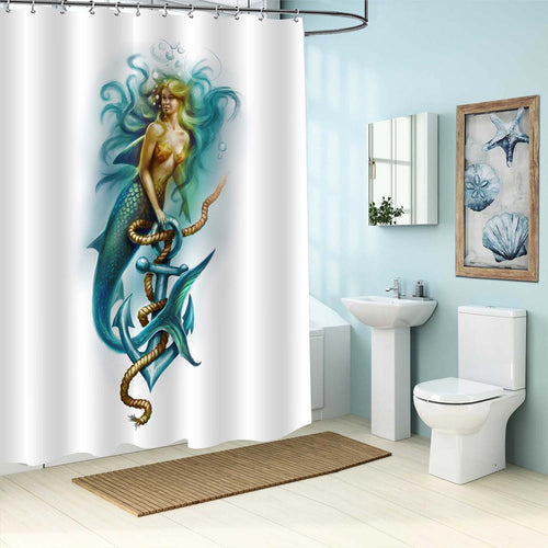 Fairy Mermaid with Marine Anchor Shower Curtain - Green