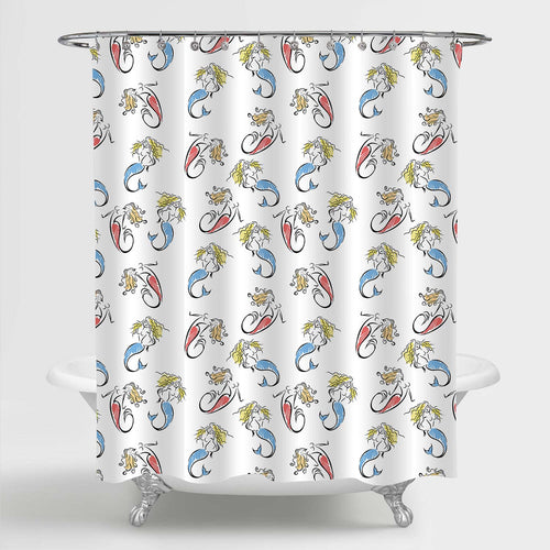 Cartoon Mermaid Shower Curtain - Red Blue