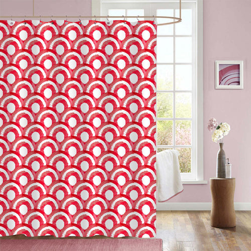 Oriental Geometric Mermaid Scale Shower Curtain - Red