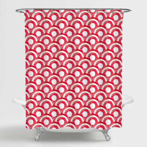 Oriental Geometric Mermaid Scale Shower Curtain - Red