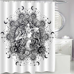 Mermaid Girl with Mandala Frame Moon Shower Curtain - Black White