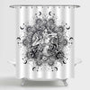 Mermaid Girl with Mandala Frame Moon Shower Curtain - Black White