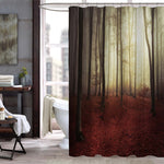 Autumn Morning Fairytale Forest in Mist Shower Curtain - Red Brown