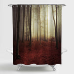 Autumn Morning Fairytale Forest in Mist Shower Curtain - Red Brown