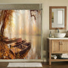 Wooden Boats on the River with Misty Background Shower Curtain - Brown