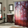 Natural Landscape of Sunrise over River in Foggy Morning Shower Curtain - Red