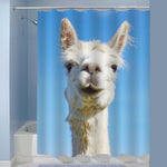 Cute Fluffy Llama Shower Curtain - Blue