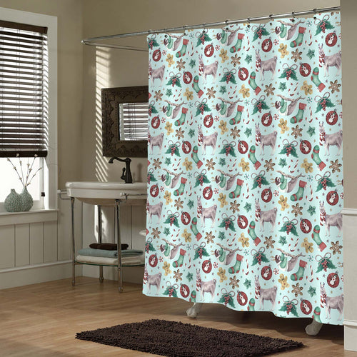 Christmas Llama and Sloth Shower Curtain - Green