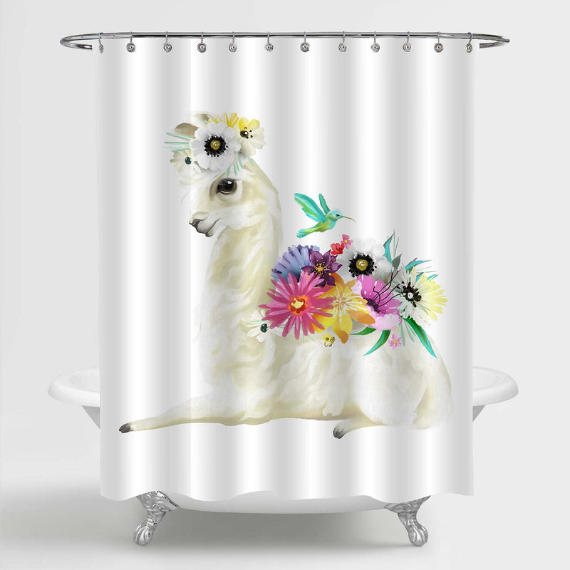 Mexican Llama with Flowers Wreath Shower Curtain - Multicolor