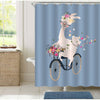 Cartoon Llama Driving a Vintage Bicycle with Flower Bouquet Shower Curtain - Blue Grey