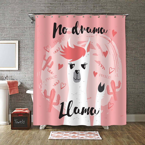 Cute Llama with No Drama Motivational Quote Shower Curtain - Peach