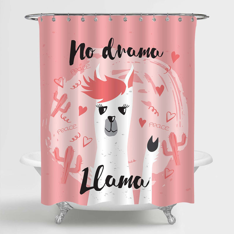 Cute Llama with No Drama Motivational Quote Shower Curtain - Peach