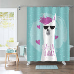 Funny Llama in Black Sunglasses Shower Curtain - Turquoise