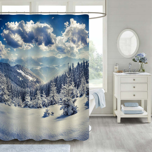 Beautiful Winter Landscape in Carpathian Mountains Shower Curtain - White Blue