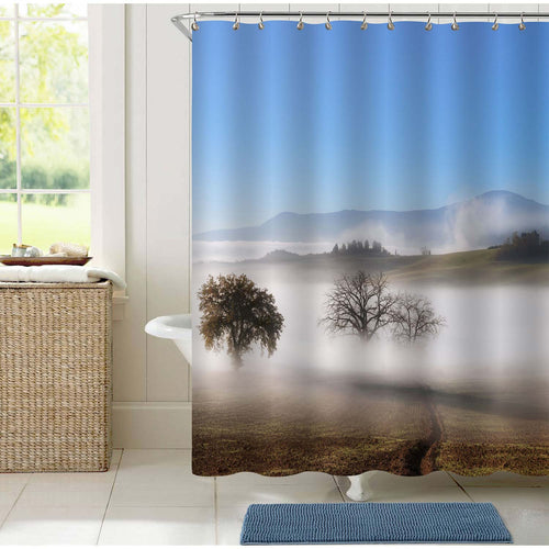 Panorama of Tuscany farmland landscape Shower Curtain - Grey Blue