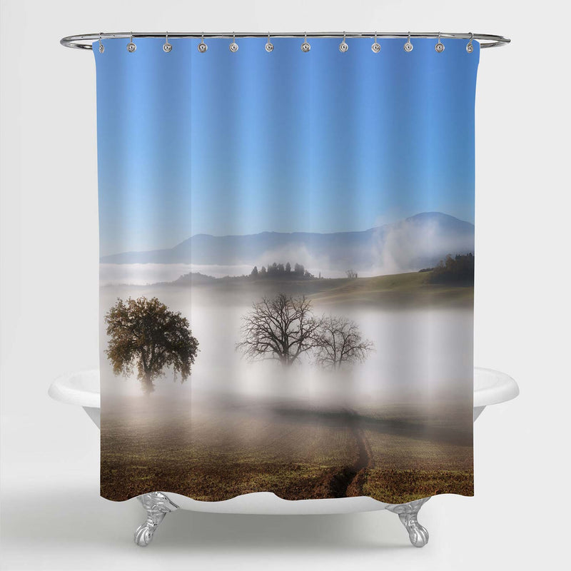 Panorama of Tuscany farmland landscape Shower Curtain - Grey Blue