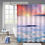 Sea Fog on a Mountain Valley in Carpathians Mountain Shower Curtain - Red White