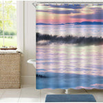 Sea Fog and Sunrise on a Mountain Valley in Carpathians Mountain Shower Curtain - Red White