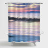 Sea Fog and Sunrise on a Mountain Valley in Carpathians Mountain Shower Curtain - Red White