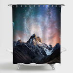 Snow-Capped Mountain Peaks with Fantastic Starry Sky Shower Curtain - Multicolor