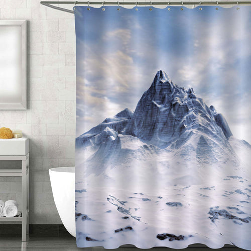 Snowy Mountain Under Sunny Sky Shower Curtain - Whtie Gray