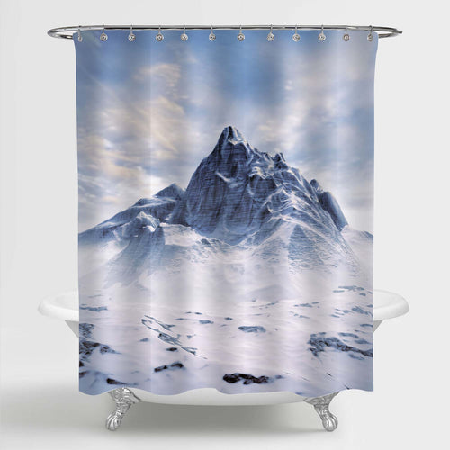 Snowy Mountain Under Sunny Sky Shower Curtain - Whtie Gray