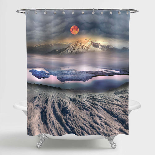 Ice Mountain Lake at Sunrise Shower Curtain - Grey