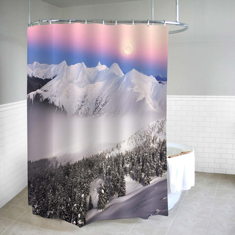 Snow-Covered Mountain Ridge Shower Curtain - White Grey