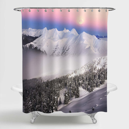 Snow-Covered Mountain Ridge Shower Curtain - White Grey