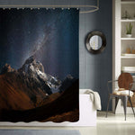 Night View of Ushba Mountain with Dark Starry Sky Shower Curtain - Dark Blue Brown