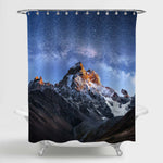 Caucasian Mountain Ridge with Fantastic Starry Sky Shower Curtain - Blue