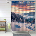 Marvelous Winter Sunrise in Carpathian Mountains Shower Curtain - White Gold