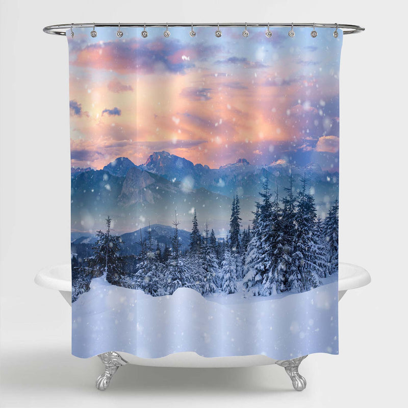 Beautiful Winter Alpine Mountain Snowy Hills Shower Curtain Set with Hooks, Fantastic High Mountain Landscape Bathroom Accessories, Milew Free Fabric, 72 x 72 inches for Standard Bath Tub