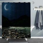 Mountain Under Night Sky with Stars and Moon and Clouds Shower Curtain - Blue Gold
