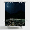Mountain Under Night Sky with Stars and Moon and Clouds Shower Curtain - Blue Gold