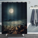 Stones on a Background of Blurred Sea with Mountain Shower Curtain - Blue Green
