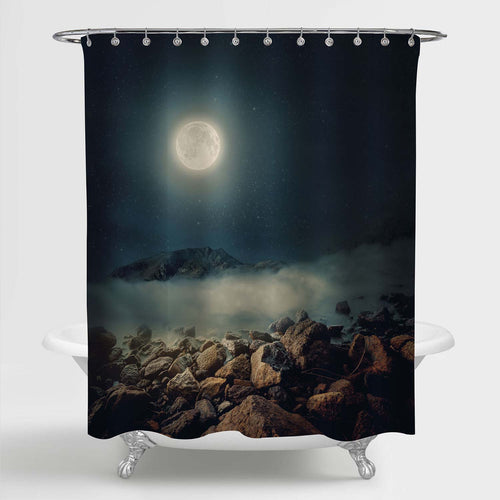 Stones on a Background of Blurred Sea with Mountain Shower Curtain - Blue Green