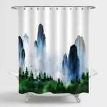 Traditional Oriental Ink Painting Mountain Shower Curtain - Blue Green
