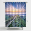 Mountain Landscape with Hiking Trail and Beautiful Lakes Shower Curtain - Blue Green