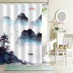 Chinese Mountain Landscape Painting Shower Curtain - Black White