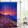 Pink Flower Rhododendrons at Magical Sunset Mountain Shower Curtain - Pink Blue