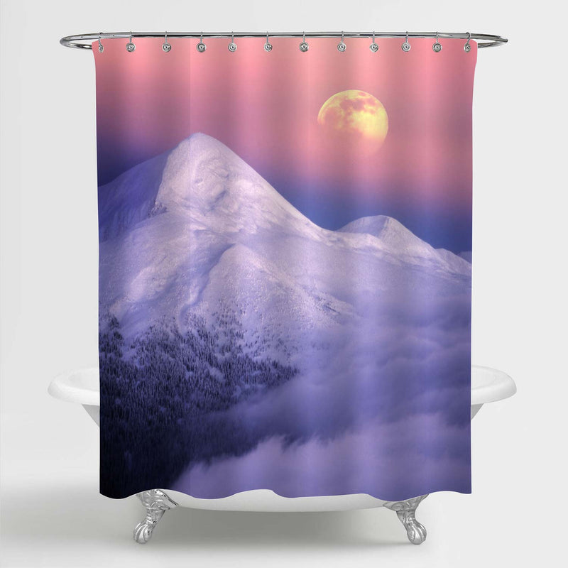 Moonrise Among Alpine Mountian Peaks Shower Curtain - Purple Pink