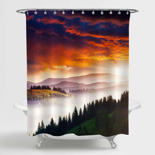 Fantastic Morning Mountain Landscape Shower Curtain - Red Green