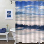 Sea Fog on Mountain Valley Landscape Shower Curtain - Grey Blue