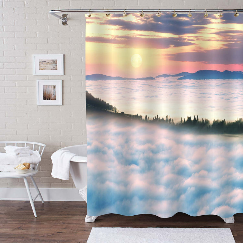 Mountains Shrouded in Cloud Shower Curtain - Gold White