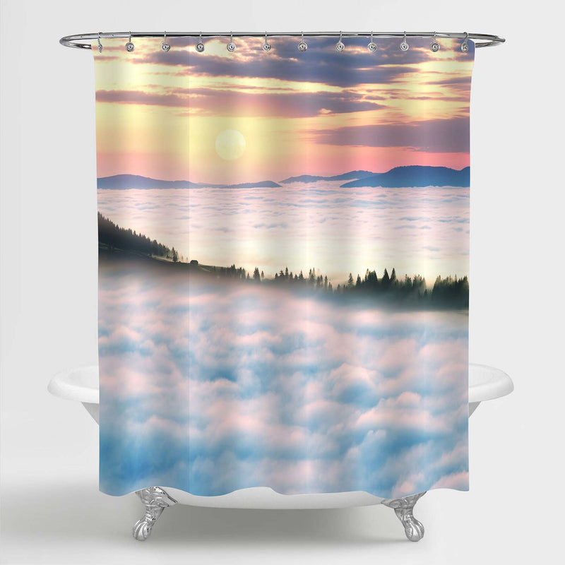 Mountains Shrouded in Cloud Shower Curtain - Gold White
