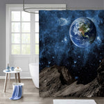 Planet Earth and Star Shower Curtain - Blue