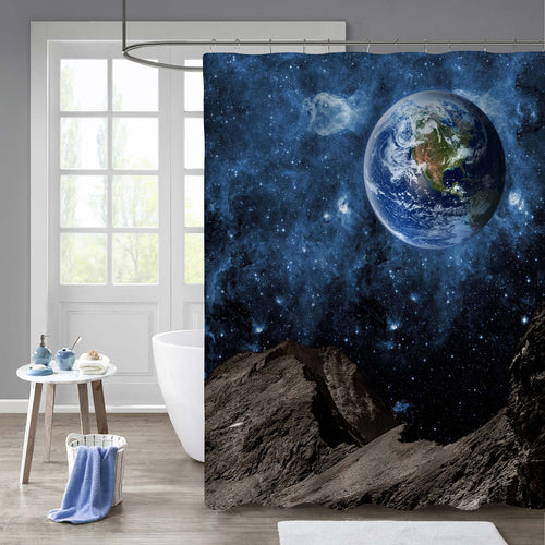 Planet Earth and Star Shower Curtain - Blue