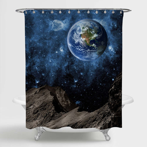 Planet Earth and Star Shower Curtain - Blue